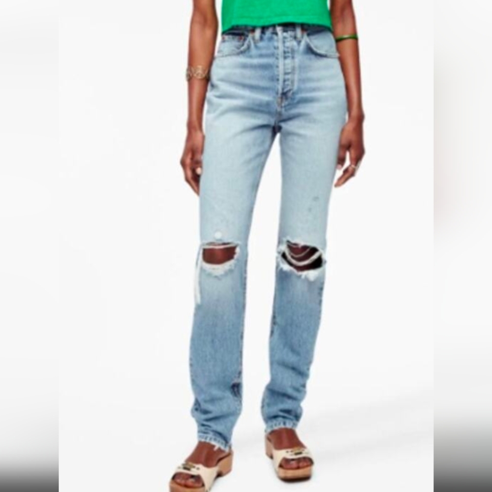 Re/Done High Rise Ripped Straight Leg Jeans Size‎ 32